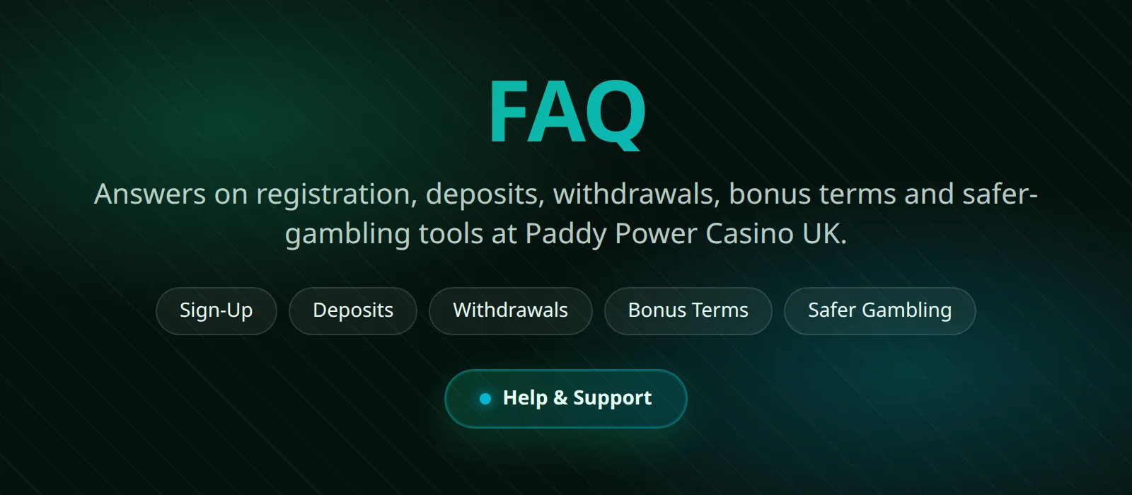Paddypower Casino FAQ overview